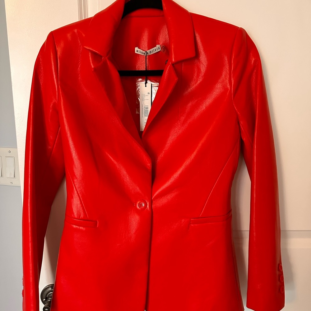 Alice + Olivia New Bright Ruby Faux Leather Blazer